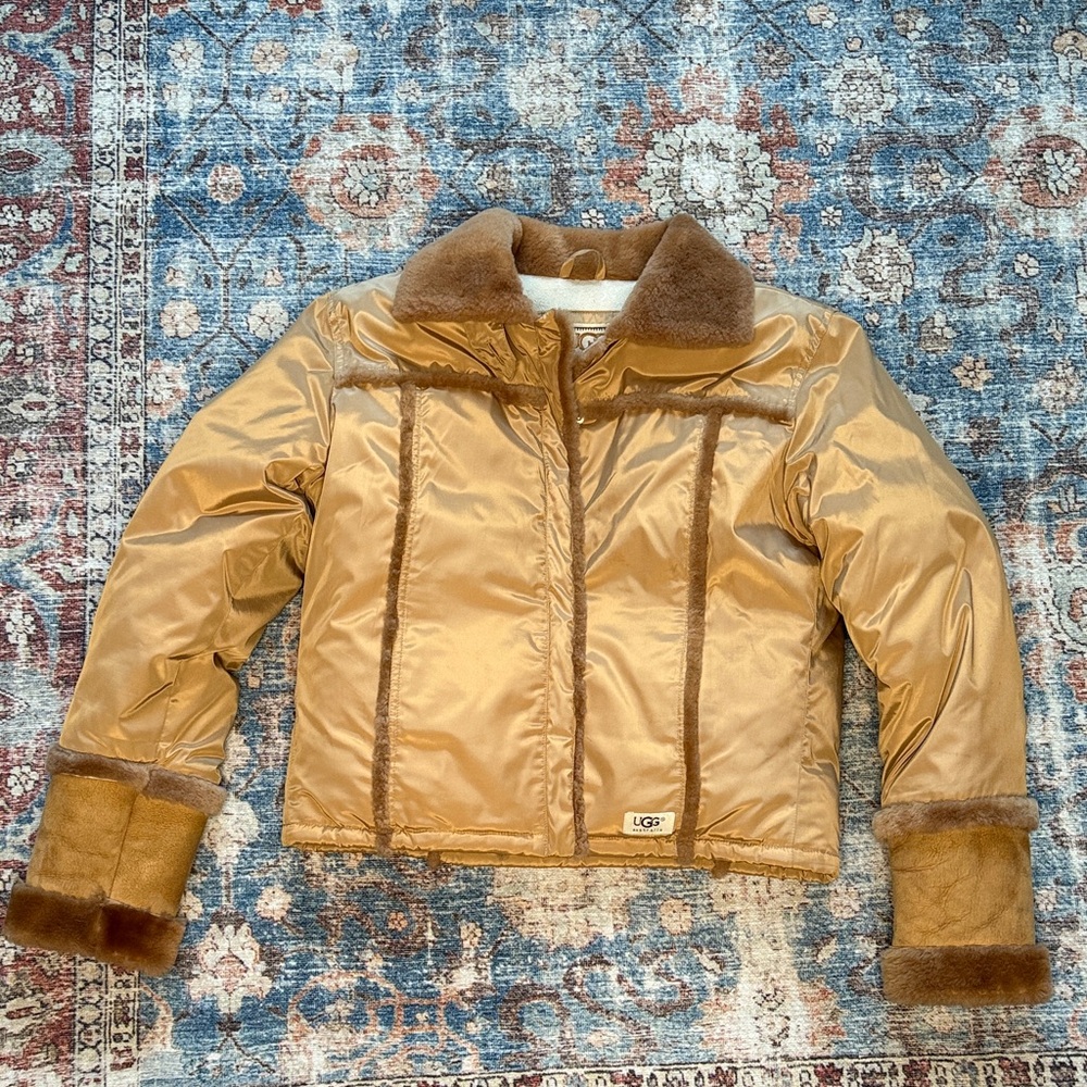 UGG brown Bomber Jacket with Brown Fur Accents